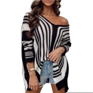 MIOU MUSE Oversized Stripped Knit Sweater